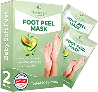 Foot Peel Mask with Avocado by Plantifique - 2 Pack Foot Mask Dermatologically Tested - Repair Heels & Removes Dry Dead Skin for Soft Baby Feet - Exfoliating Foot Peel Mask for Hard Skin - Peeling