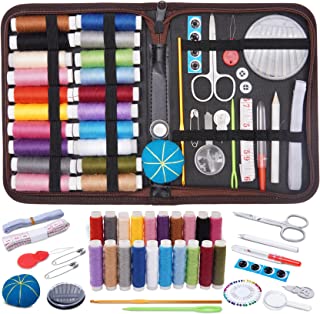 HOUSEEIGHT Sewing Kit - 113 Pcs DIY Needle and Thread Kit Includes 1x Sharp Scissors, 20x Strong Threads, 40x XL Needles & More - Travel Sewing Kit with Bonus Pin Cushion For Beginners & Emergency