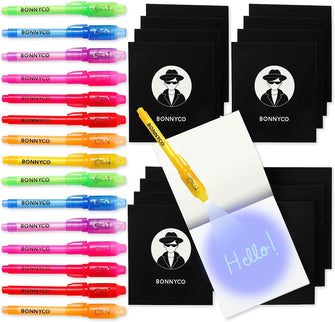 BONNYCO Invisible Ink Pen and Notebook, Pack of 16 Stocking Fillers for Kids Birthday Parties  Boys & Girls Party Bag Fillers, Party Favours & Pinata Toys  School Prizes & Gifts for Children