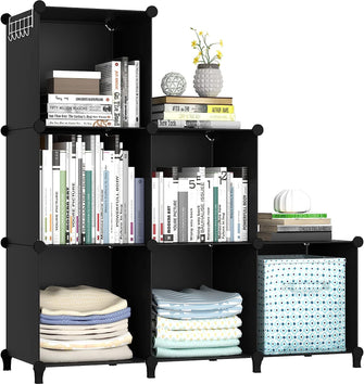 HOMIDEC Cube Bookcase, 6 Cube Storage Unit Bookshelf Storage Cube Organiser Multi-Use DIY Storage Cube Shelf for Books, Toys, Clothes, Tools