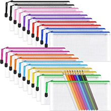 Mesh Pencil Pouch Zipper File Bags, 20PCS Clear Pencil Case Plastic Wallets Folders Waterproof Travel Storage Pouch for School Supplies, Bills, Cosmetics, Stationery and Travel Accessories, 10 Colours