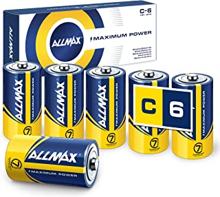 Allmax C Maximum Power Alkaline Batteries (6 Count) – Ultra Long- Lasting, 7-Year Shelf Life, Leakproof Design, 1.5V