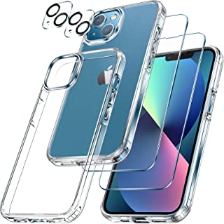 [5-in-1] LK for iPhone 13 Case,2 Packs Tempered Glass Screen Protector + 2 Packs Camera Lens Protector, Matte-Finish, All-Round Protection, Shockproof, Anti-Scratches Kit for iPhone 13 5G