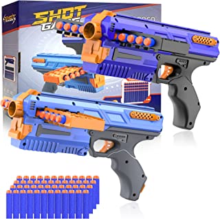 HOPOCO Toy Guns for Nerf Gun Target 2 Pack Foam Blaster Guns with 48 Pcs Refill Foam Darts Bullet and 12 Dart Clip Magazine for Adults Kids Boys Girls