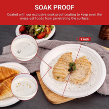 Super Rigid Disposable Plates (7 Inches) (Pack of 50), 100% Biodegradable White Bagasse Paper Plates, Made of Sugarcane Fibers - Perfect for Picnics Parties