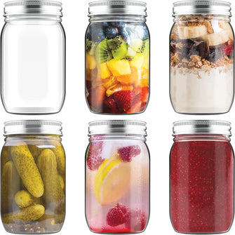 HEFTMAN Glass Mason Jars With Lids - Set of 6 500ml Airtight Preserving Jars for Overnight Oats & Homemade Jam - Large Sturdy Glass Jars With Lids, Pickling Jars, Canning Jars for Baby Food Storage