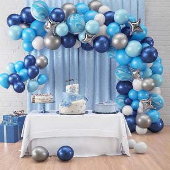 Navy Blue Balloons Arch Kit 115 Pcs Blue and White Balloon Garand Kit with Silver Foil  Blue birthday decoration for boys Party, Wedding, Baby Shower Decoration