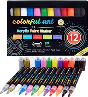 Colorful Art Co. Acrylic Paint Pens – 12 Pack of Permanent, Waterproof Paint Markers w/ Reversible Brush Tips for Kids and Adults - Acrylic Pens for Rocks, Wood, Glass, Fabric & Stone – Art Supplies