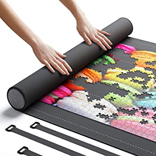 Newverest Jigsaw Puzzle Mat Roll Up, Saver Pad 122 x 66 CM Portable Up to 1500 Pcs with Non-Slip Rubber Bottom and Smooth Polyester Top + Storage Bag, Foam Rolling Tube, 3 Hook & Loop Fastener Straps