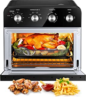 FOHERE Air Fryer Oven 23L Mini Oven, Multi-function Countertop Convection Oven with Rotisserie and Dehydrator, Oil Free Cooking, Non-Stick Inner, 6 Accessories & 100 Recipes, 1700W