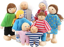 SumDirect Sets of 8 People Wooden Family Doll Toys, Lovely Happy Family Dolls Playset Doll House Accessories for Doll House Kids Children Toy