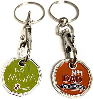 UK Phoenix Trolley Token New £1 Coin Shape 12 Sided Shopping Cart Key Ring Release Shop Locker Keychain (No.1 Mum & No.1 Dad)