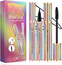 QIC Starry Sky Mascara Eyeliner Set 4D Silk Fiber Eyelash Mascara with Liquid Eyeliner Kit Waterproof Sweat-proof SmudgeProof Long Lasting Quick Drying Perfect Eyes Makeup Set