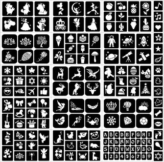Temporary Tattoo Stencils, Eleanore's Diary Glitter Tattoo Templates for Kids Girls Face Body Art Tattooing, 16 sheets 167 Original Designs Removable Tattoo Stickers for Party Rainy Days Halloween