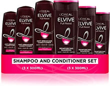 L'Oreal Paris Shampoo and Conditioner Set by Elvive, Full Resist Reinforcing and Anti Breakage for Fragile Hair and Hair Fall, 3 x 300ml Shampoo and 3 x 300ml Conditioner, UK's No1 haircare brand*