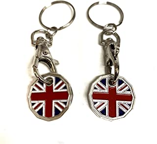 UK Phoenix Trolley Token New £1 Coin Shape 12 Sided Shopping Cart Key Ring Release Shop Locker Keychain (2 x Union Jack)