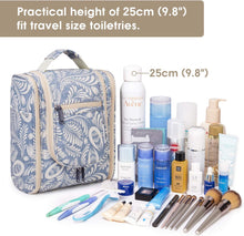 Travel Hanging Toiletry Wash Bag Makeup Cosmetic Organizer for Women (Blue Leaf (Medium))