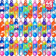 46Pcs Pop Keyring It Fidget Toys Pack Party Bag Fillers for Kids, Poppet Keyring Pinata Xmas Christmas Eve Box Stocking Fillers Game Prizes Kids Birthday Party Favour Gifts Sensory Toys for Girls Boys