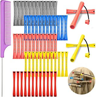 60 Pieces Hair Perm Rods Set Plastic Perming Rods Cold Wave Rods 5 Sizes Hair Curling Rollers with Rat Tail Hair Comb Stainless Steel Pintail Comb for Women Girls Hairdressing Styling