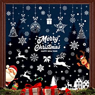 197 Pieces Window Stickers Christmas Window Clings Snowflake Reindeer Santa Claus Reusable PVC Decals for Glass Xmas Winter Decorations, 9 Sheet