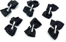 Pack of 6 Girls Hair Bow Clips, School Hair Accessories, Hair Grips Clips Bows Crocodile Snap Clips (Black)
