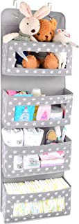 Vesta Baby Over the Door Hanging Organiser with Hooks - Unisex Space Saving 4 Pocket Storage Solution for Bathroom, Children's Room, Nursery - Clear Window Caddy Hanger - 2 Small Items Utility Pockets