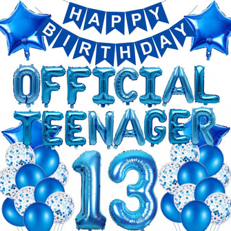 Elicola 13th Birthday Decorations Blue Official Teenager Balloons Banner OMG UR A Teenager with 20PCS Latex Balloons Star Hanging Photo Props Backdrop Boys Party Decoration