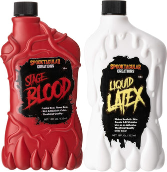 Spooktacular Creations 18 oz Liquid Latex & 18 oz Halloween Vampire Blood Bottle Fake Blood for Halloween Costume, Zombie, Vampire and Monster Makeup & Dress Up