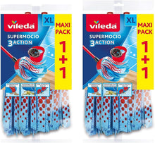 4 x Vileda Supermocio 3 Action Microfibre Mop Head Replacement Refill Blue