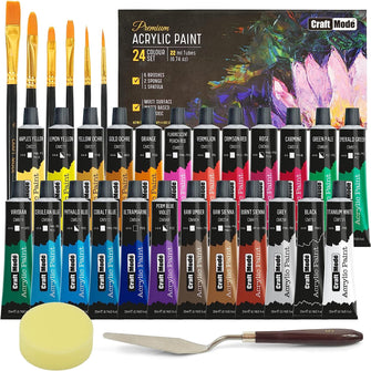 Acrylic paint set 24 x 22ml Perfect for Canvas, Wood, Ceramic, Rock, Fabric & Crafts. Non-Toxic, Quick Dry & Vibrant Colours. Rich Pigments, Lasting Qualit