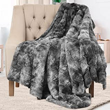 Everlasting Comfort Faux Fur Throw Blanket - Double Sided, Soft, Warm, Cozy, Luxury, Fluffy Blankets for Couch and Bed - Grey Throws for Sofa Large (165x127cm)