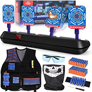 Lehoo Castle Nerf Target, Electronic Digital Target with Kids Tactical Vest for Nerf Guns, Auto-Reset Shooting Targets Include 60 Bullets & Wrist Band, Toys for Boys Girls