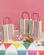 Talking Tables Pack of 8 Stripy Paper Party Gift Bags with Strong Handles for Sweets, Partybag Filllers Kids Birthday, Baby Shower, Wedding for Girls or Boys, Multi Stripe