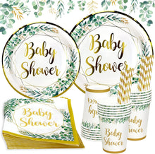 Sage Green Neutral Baby Shower Plates Set for 25 Guests, 125 Pieces of Paper Plates Cups Napkins Straws Tableware Set for Baby Shower Birthday Hen Party Bridal Shower Jungle Theme Party Decorations