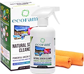 ecoFam Natural Screen Cleaner Spray with Two Premium Microfiber Cleaning Cloths. Best for LCD, LED, HDTV, Computer Monitors, TV, iPad, iPhone, Tablet, Smartphone, and Laptops (500ml)