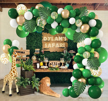 Jungle Green Balloons 140 Pcs Safari Tropical Forest Birthday Party Garland Kit Dinosaur Theme Arch Gold Confetti Latex Balloons with Palm Leaves for Boys Kids Girls Baby Shower Strip Tools