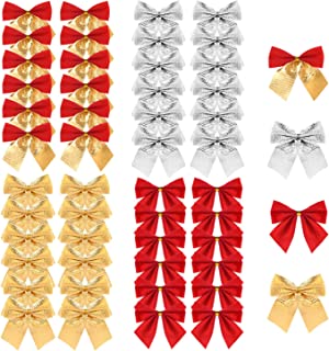 TUPARKA 48 Pieces Christmas Ribbon Bows Ornaments Xmas Tree Bowknot Decoration Presents Wrapping Craft Supplies(4 Colours)