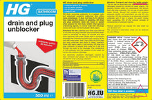 HG Drain and Plug Unblocker, Effectively Removes Blockages, Liquid Cleaner for Blocked Drain Pipes in Sinks or Shower Traps - 1L (139100106)