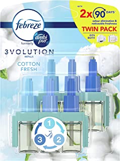 Febreze Ambi Pur 3Volution Air Freshener Plug-In Diffuser Refill, Odour Eliminator, Cotton Fresh, Package may vary, 20 ml (Pack of 2)