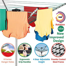 Home Treats Rotary Airer Clothes Line With 4 Arms For Drying Washing Outdoors Folding Washing Line With Free Ground Spike and Cover (45m)