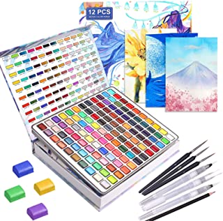 120 Premium Watercolour Paint Set in Portable Box with Gift Wrap,Water Colours Paints Including 3 Brushes,3 Brush Pens,1 3B Pencil and 12 Sheets Watercolour paper(300gsm)