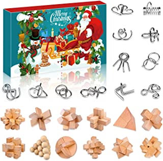 KINQKESO Advent Calendar 2022 - 24 Days of Christmas Countdown Calendar with Metal Wire and Wooden Brain Teaser Puzzle Toys - Kid Advent Calendar for Boys Girls Teens Xmas Gift, Multicolors