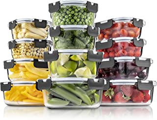 24-Piece Superior Glass Food Storage Containers Set - Airtight BPA-Free Locking Lids - 100% Leakproof Borosilicate Glass Meal Prep Food Containers With Lids - Freezer to Oven Safe Takeaway Lunch Boxes