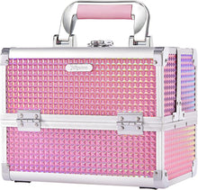 Vanity Case Makeup Storage Box with Mirror Beauty Storage Box Travel Makeup Case Portable Cosmetic Train Case Make Up Organiser Lockable with Keys for Girls Women, Dazzle Pink