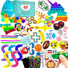 Newverest Sensory Fidget Toys Set - 65 Pack - Relieves Stress and Anxiety with Push Pop It, Fidget Spinner, Marble Mesh, Infinity Cube, Fidget Cube, Pad, Flippy Chains in Gift Box for Girls, Boy, Kids