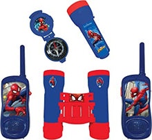 LEXIBOOK RPTW12SP Spider-Man-Adventurer Set for Children, Walkie-Talkies 120m, Binoculars, Compass, Torchlight, Blue/Red