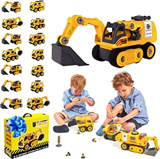 Liplay 14 in 1 DIY Assembly Truck Construction Toys for Boys and Girls – Take-Apart Excavator Toy – 76 PCS Digger Toys with Screwdriver and Instruction Manual - Child Safe Boys Toys Age 3 4 5 6 7 8