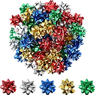 Christmas Metallic Gift Bows,50 Pack Christmas Decorative Bows Present Gift Bows,5.5cm Self Adhesive Gift Wrapping Pull Bows Curling Ribbon Rolls for Wedding Birthday New Year Festive