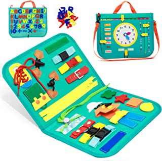 AYIQUTY Montessori Toys Busy Board for Toddlers, 20-in-1 Early Educational Learning Toys Activity Board Improve Essential Skills Fine Motor Skills Sensory Toys Gifts Kids Activities on Plane Travel