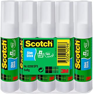 3M Scotch Permanent Glue Stick - 1 Pack of 5 Sticks, 8g per Stick - Ideal for Paper, Fabric and Lightweight Items, White